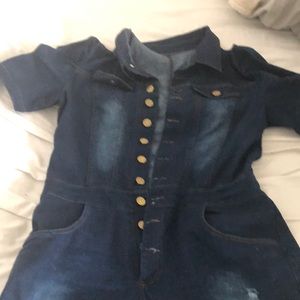 Dark blue Jean one piece short set